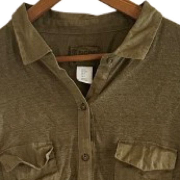 Sigrid Olsen Linen Olive Button‑Up Top L Quiet Luxury Cottagecore Minimalist - Picture 3 of 9